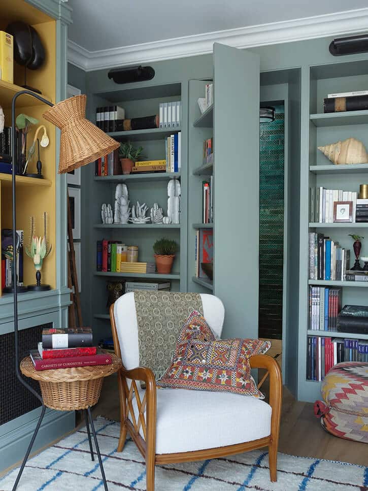 Hubert Zandberg Interiors notting hill home with secret bookcase door via desire to inspire