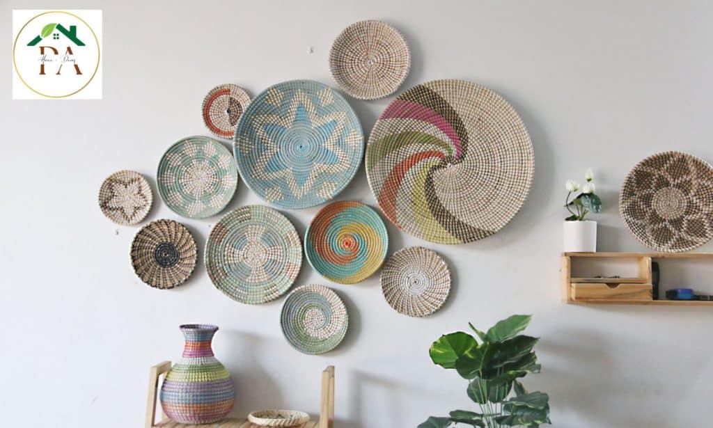 colorful boho basket grouping from Pagiftsus via Etsy in praise of basket walls