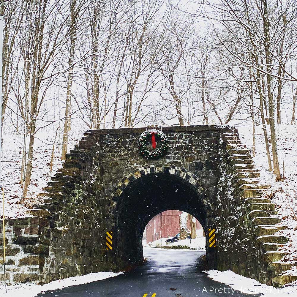 The Charm of One-Lane Roads and Bridges one lane vehicle bridge in new jersey one lane road under a railroad tunnel in the snow at Christmas in new jersey