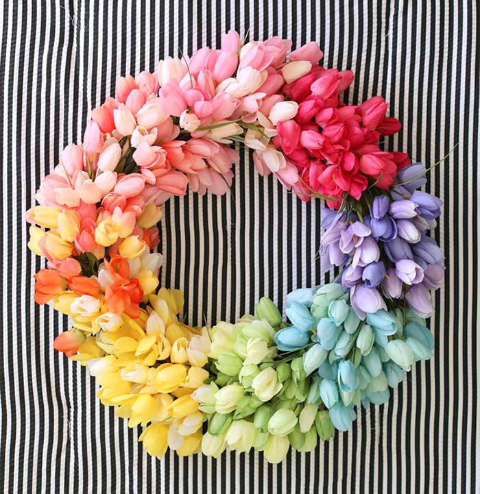 rainbow tulip wreath from the craft patch on the happy list