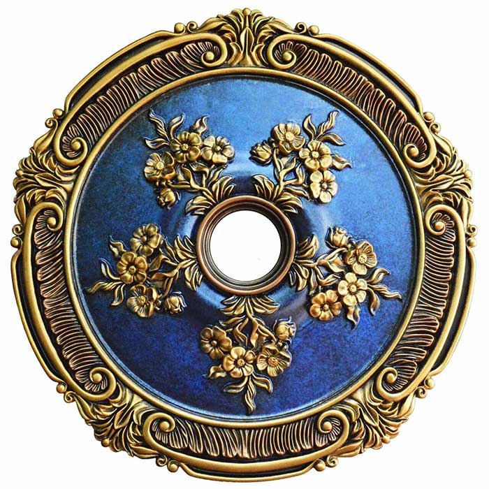 blue and gold ornate ceiling medallion from plain to beautiful in hours via wayfair in praise of ceiling medallions