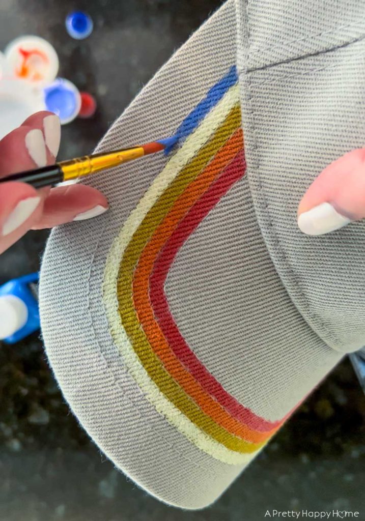 diy retro stripe painted visor or hat use fabric paint to paint stripes on a visor or hat