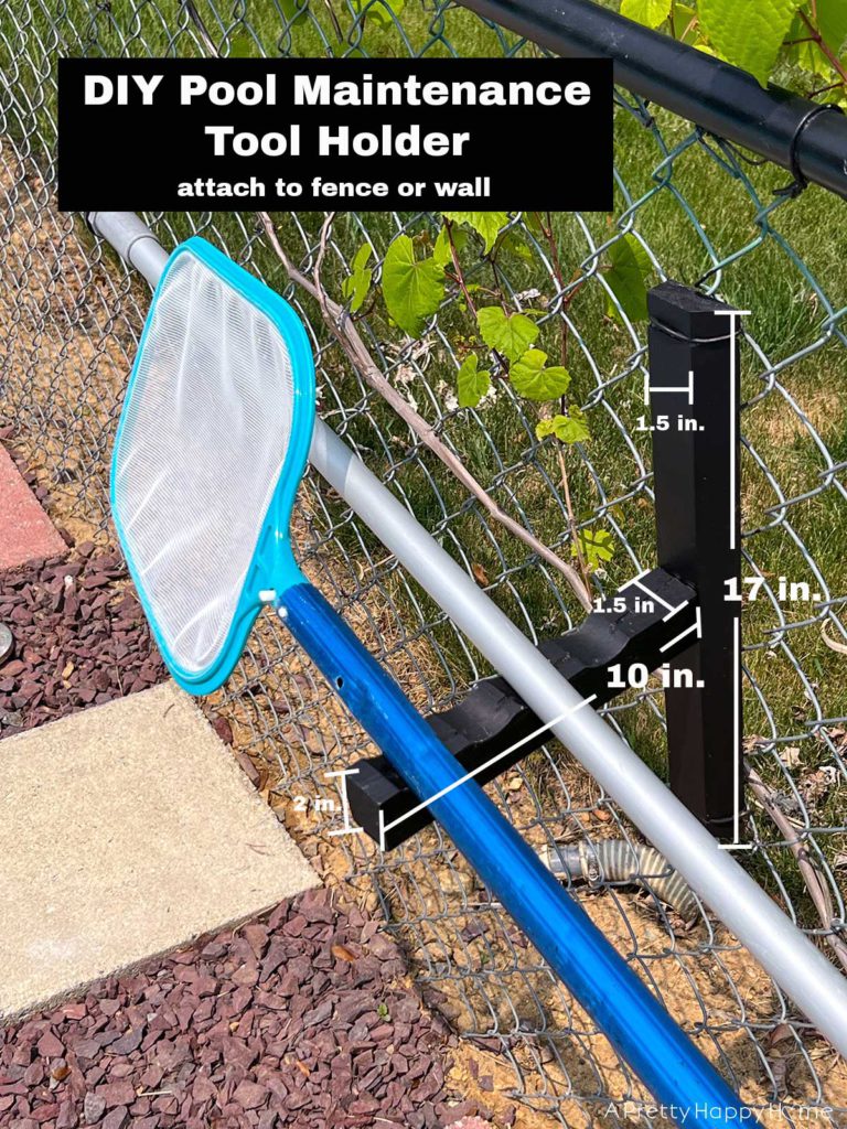 diy pool equipment tool holder wood rack for leaf skimmer and telescoping poles 