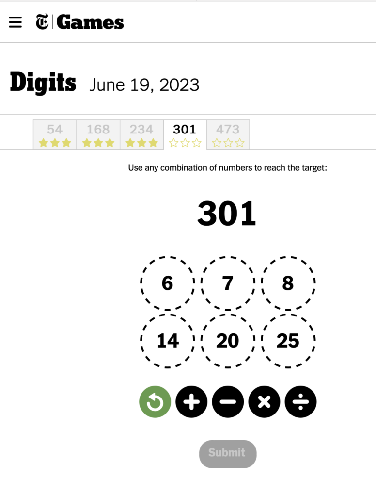 NY TIMES digits game free on the happy list