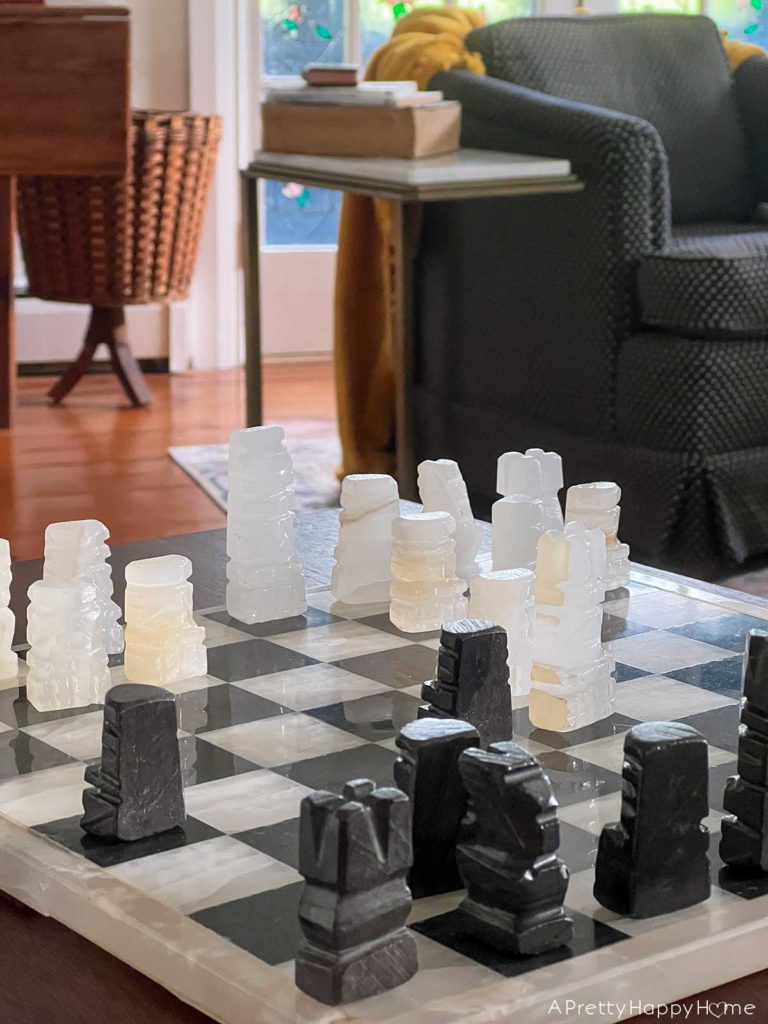 my latest thrift store finds an onyx chess set for $25 decorating your home on a budget with thrifted items