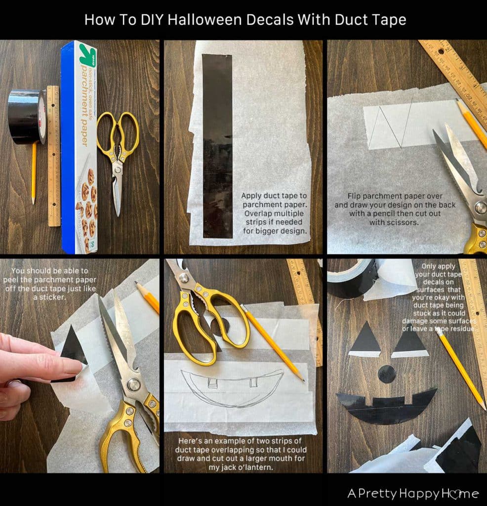 diy halloween decals with duct tape make jack o'lantern faces with black duct tape to decorate your planters