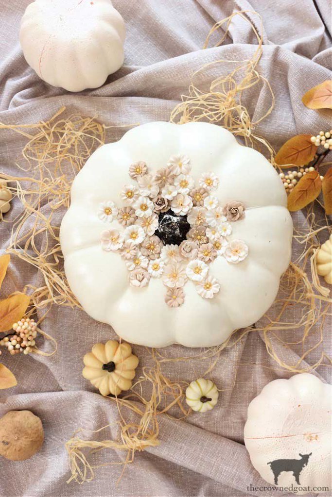 simple flower pumpkins with faux flowers tutorial by the crowned goat on the happy list