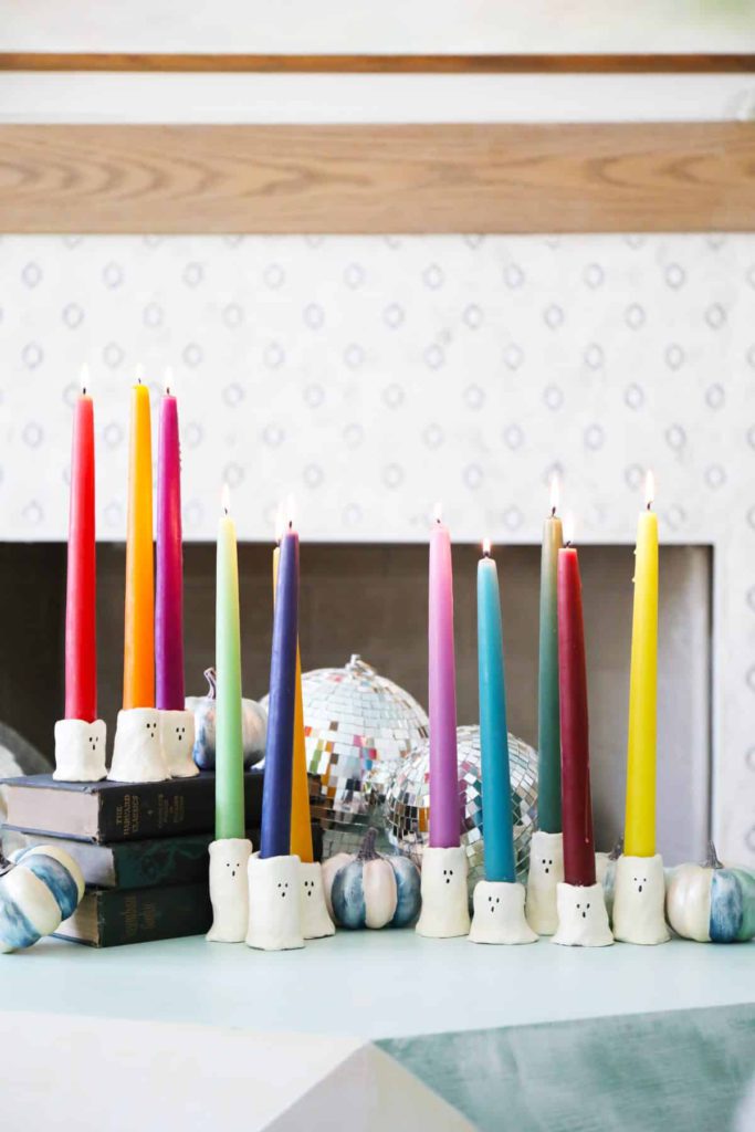 diy ghost candlestick holders using sculpty clay from the handmade home on the happy list