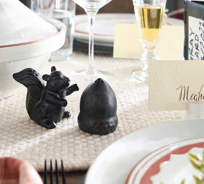 bronze squirrel stoneware salt and pepper from pottery barn on the happy list