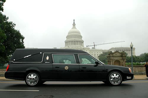 hearse that carried president reagan with landau bars on the back via public domain and wikipedia on the happy list