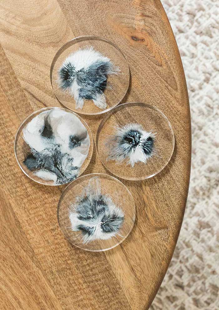diy alcohol ink epoxy resin coasters from A Beautiful Mess on the happy list