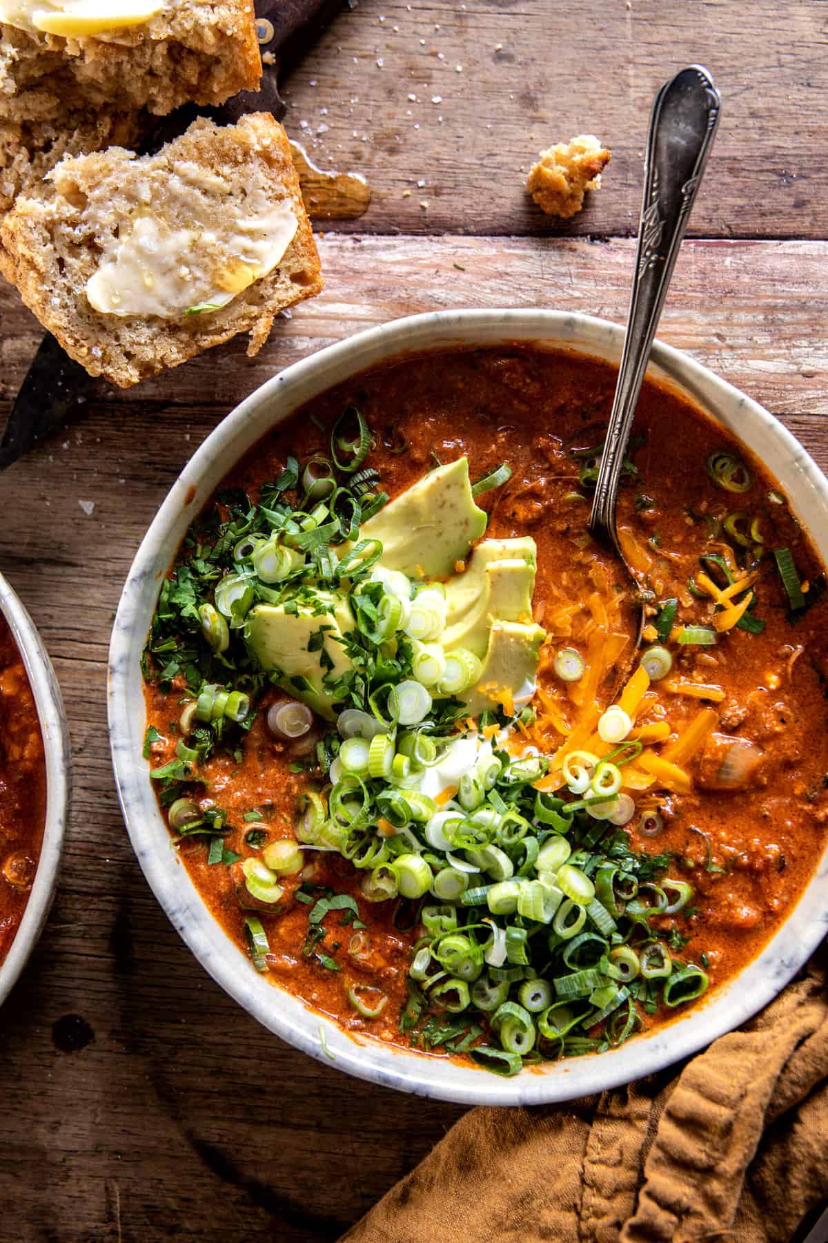 crockpot spicy queso beef chili from half baked harvest on the happy list
