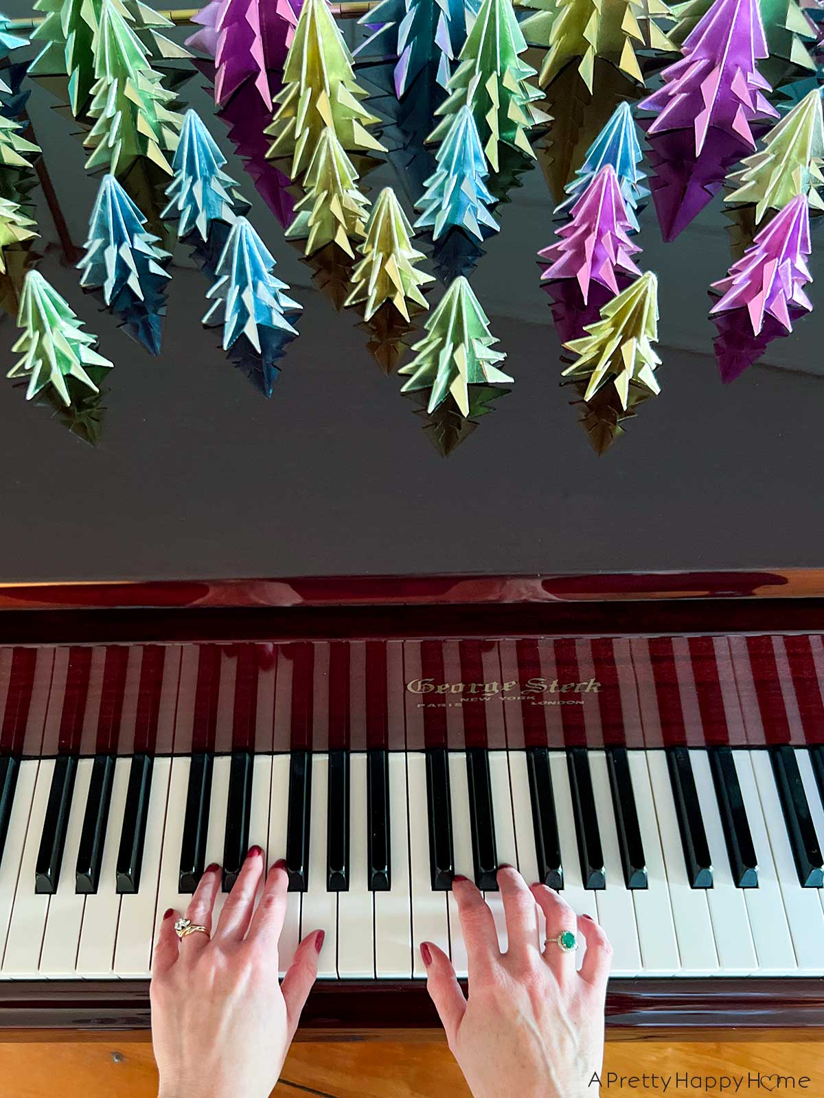 baby grand piano with origami trees christmas decor a touch of christmas in our music room