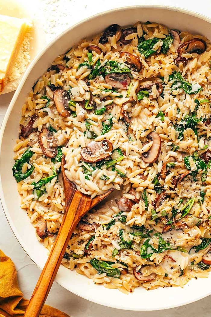 creamy garlic mushroom orzo from gimme some oven on the happy list