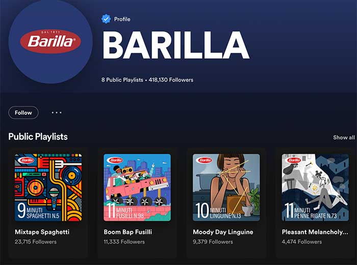 barilla playlist on spotify screenshot on the happy list