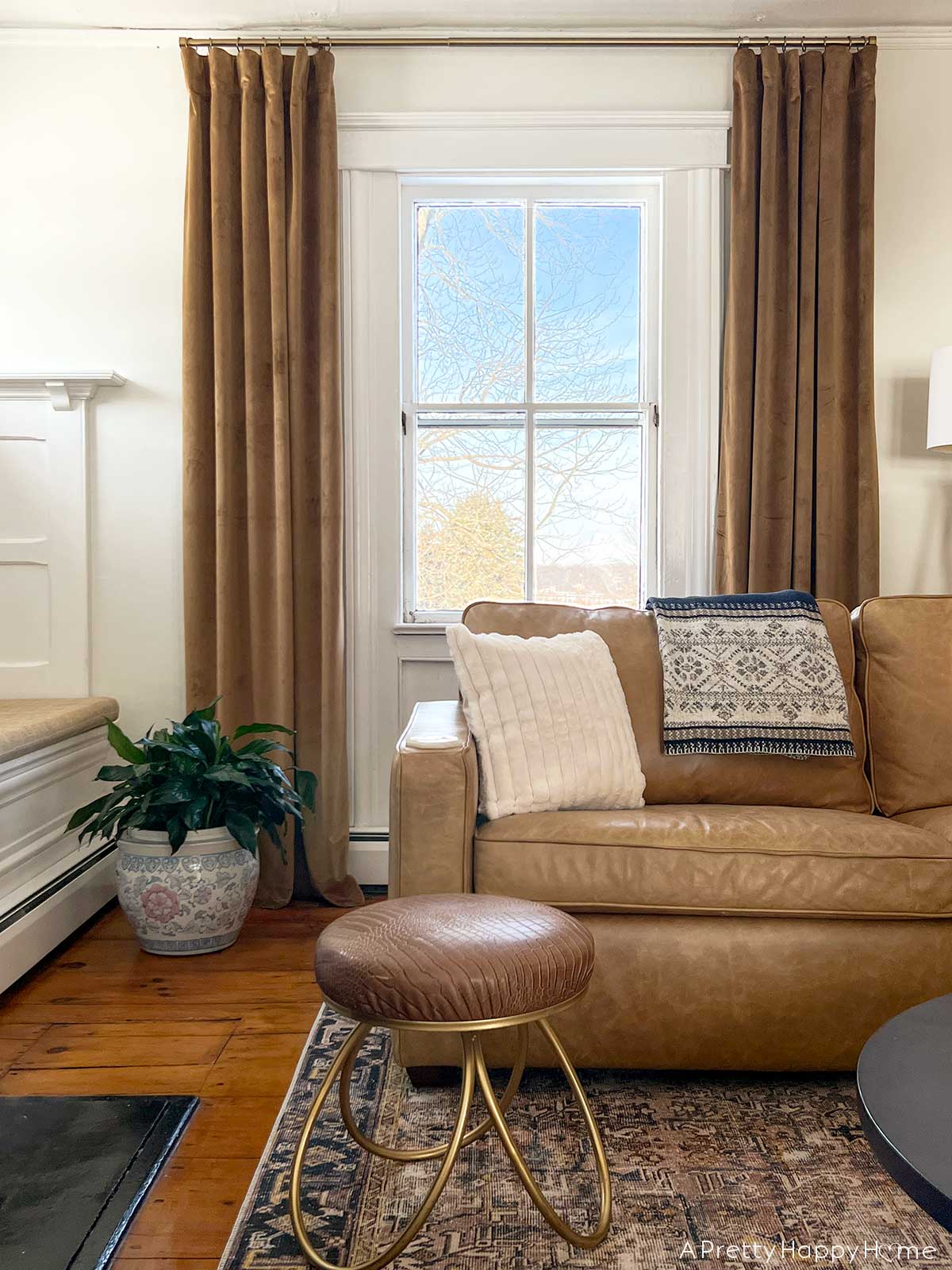 colonial farmhouse living room curtains traditional living room with light brown velvet curtains and a leather sofa