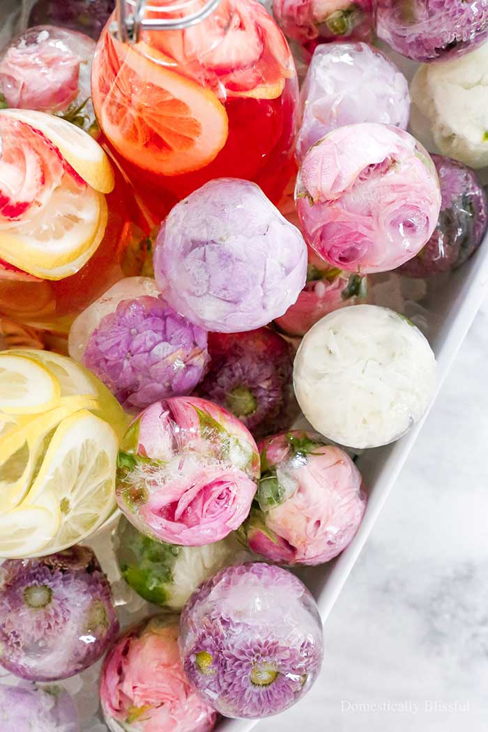 spring flower ice balls for a wedding shower decor from domestically blissful on the happy list