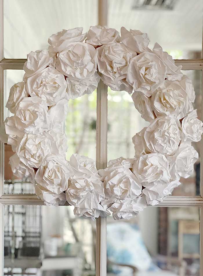 45 minute white wreath made from paper bags from my 100 year old home on the happy list