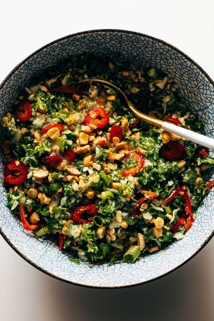 pinch of yum recipe for roasted peanut kale crunch salad on the happy list