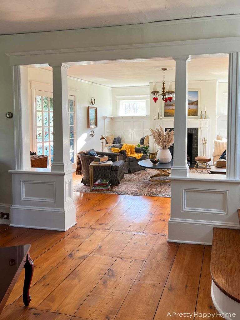Colonial Farmhouse Six Year Anniversary 250 year old colonial farmhouse in new jersey white farmhouse built ins in a colonial farmhouse living room