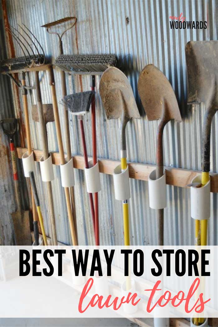 diy way to store lawn tools with PVC pipes by newly woodwards on the happy list