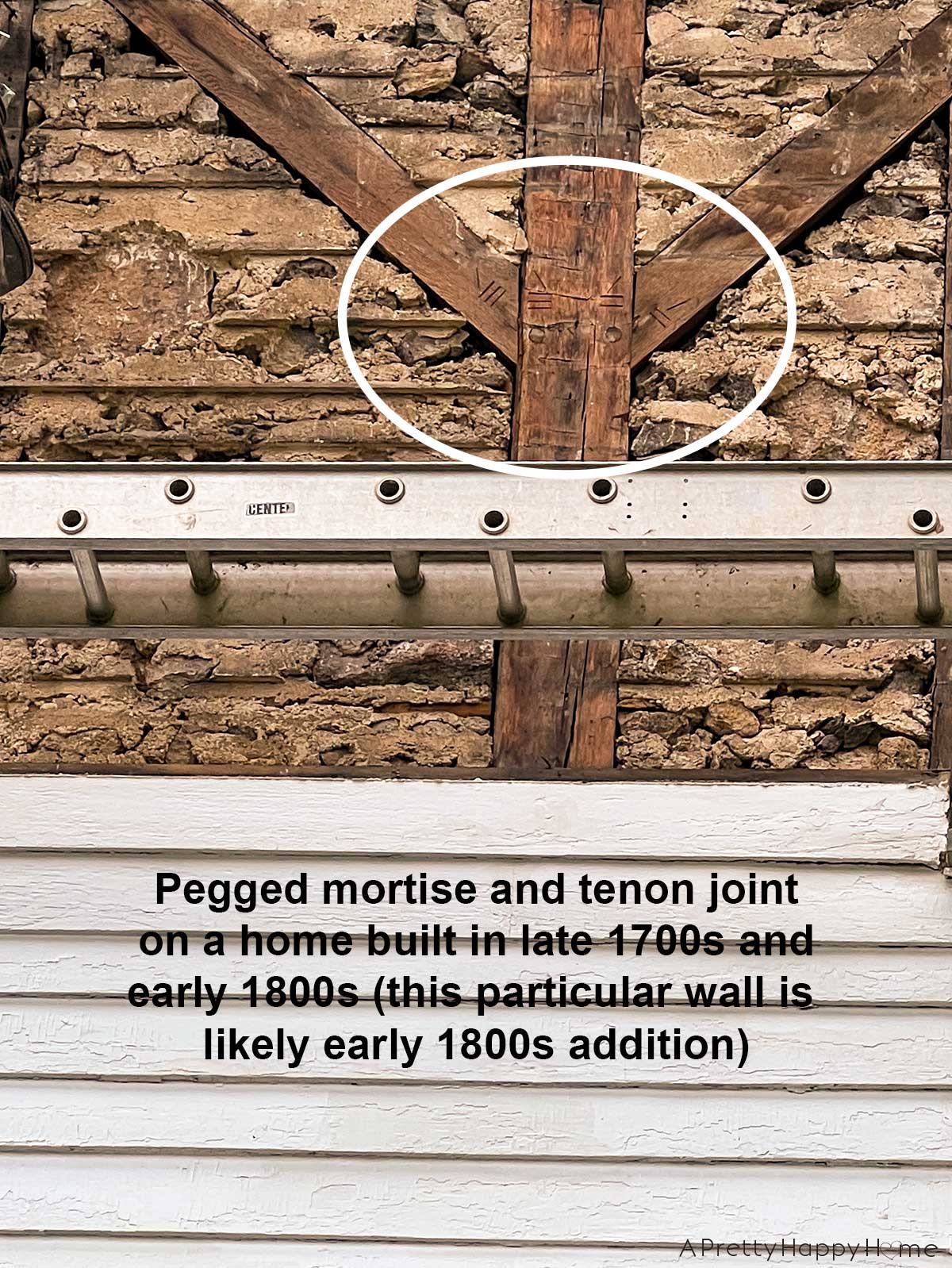 4 Old House Construction Techniques We Found In Our House pegged mortise and tenon joint on a home built in 1800s