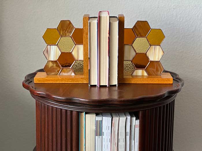 stained glass honeycomb bookends via etsy shop BrytweetCollective