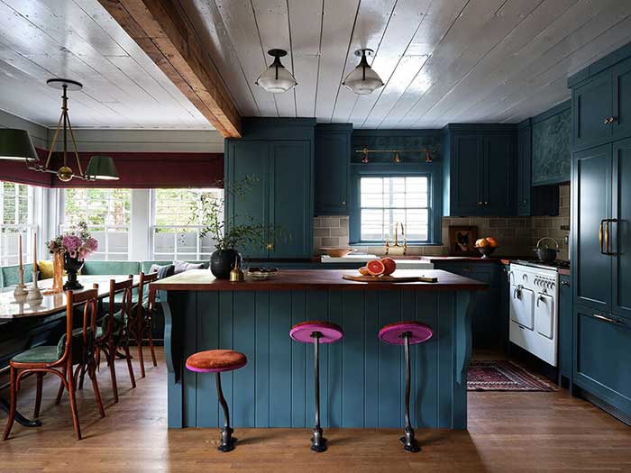 avery cox design clarksville kitchen with blue cabinets via desire to inspire on the happy list