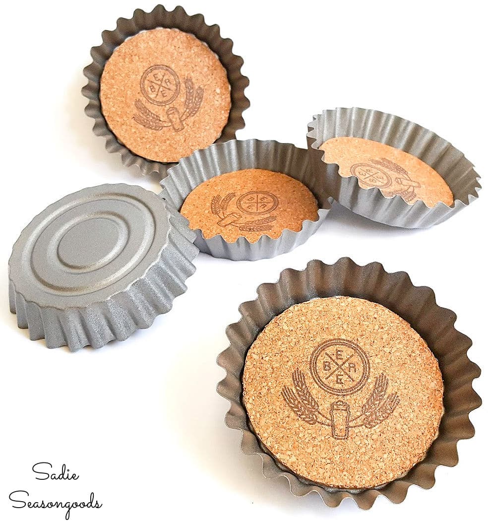 bottle cap coasters from fluted tart tins from sadie seasongoods on the happy list