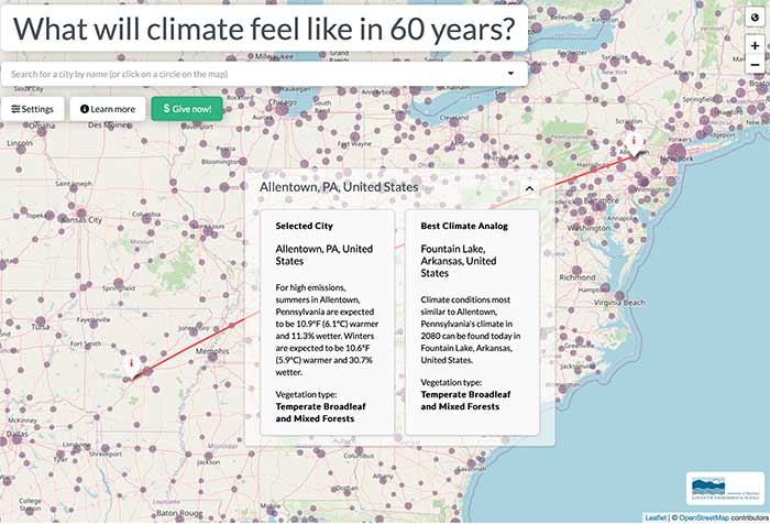 the future urban climates map showing climate in 60 years on the happy list