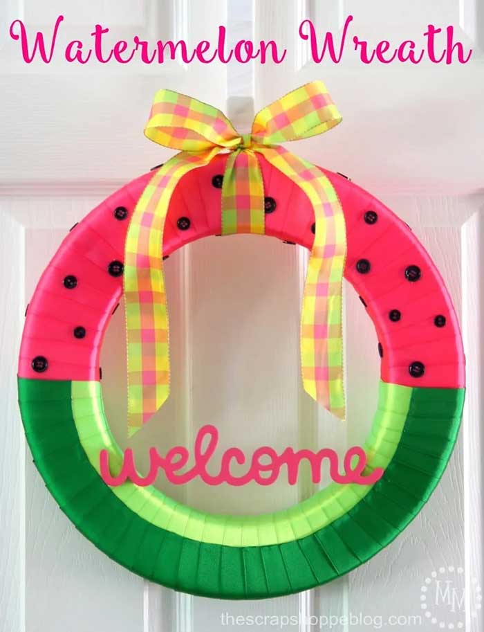 diy watermelon wreath tutorial from the scrap shoppe blog on the happy list