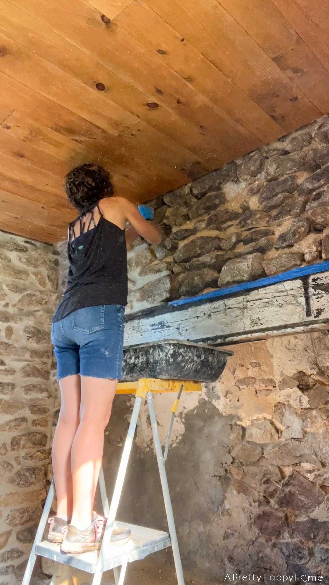 stone carriage house restoration stone fireplace with wood mantel in 18th century carriage house repointed with lime mortar