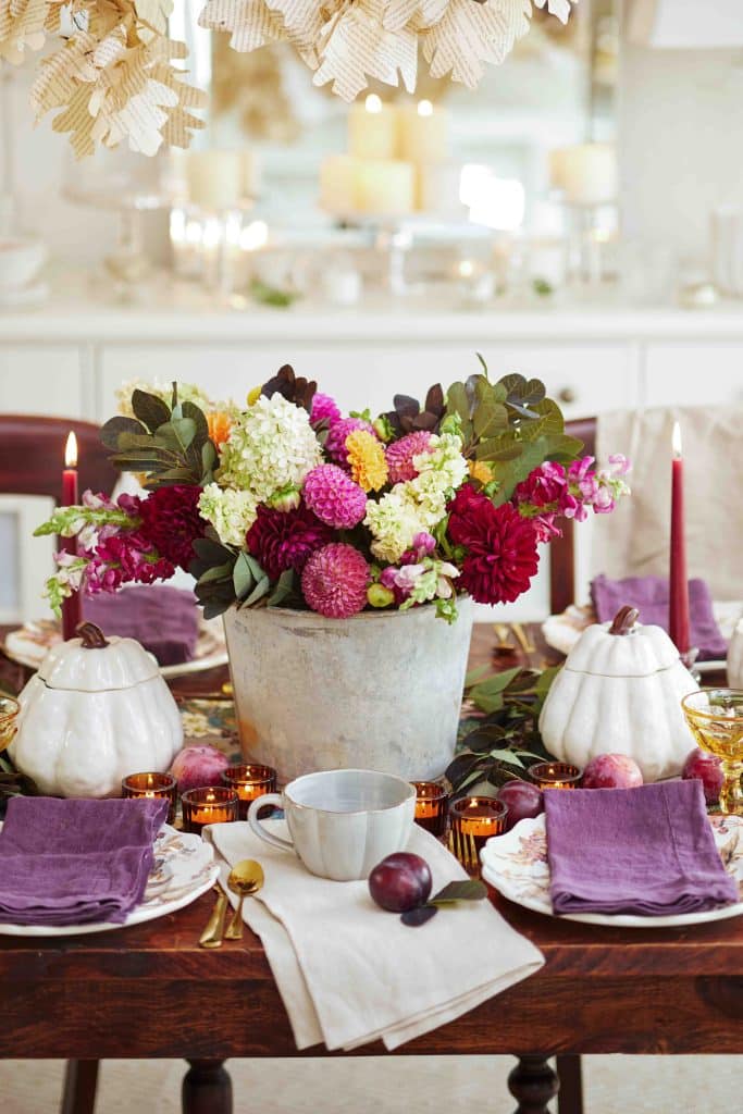 fall dining room vignette withe purple by happy happy nester on the happy list