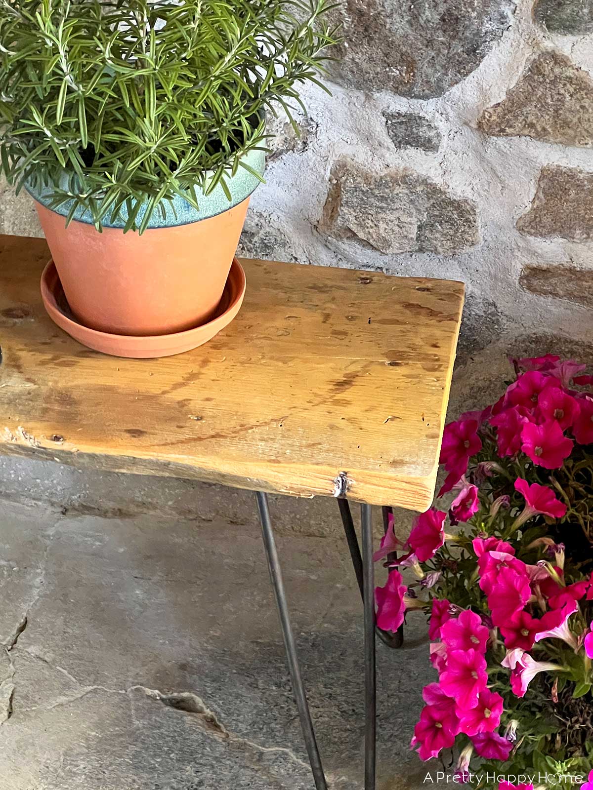 reclaimed wood bench with hairpin legs bench made from an old windowsill taken out of a 250 year old carriage house