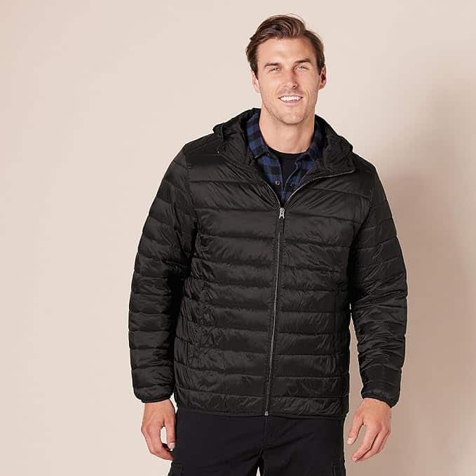 amazon essentials lightweight mens puffer jacket with hood on the happy list