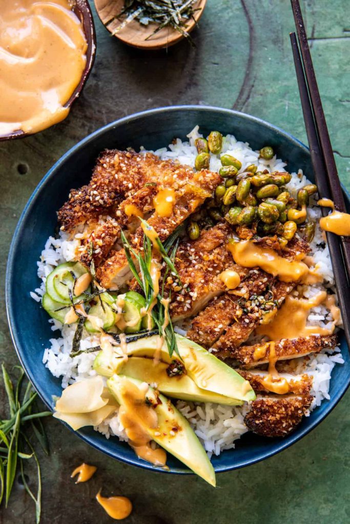 crispy chicken katsu bowl recipe from half baked harvest on the happy list