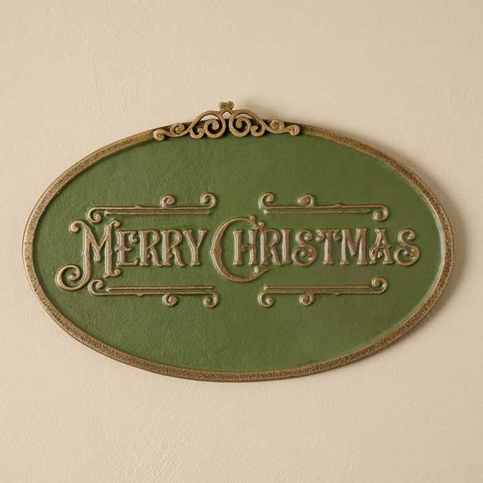 cast metal green and gold merry christmas wall sign by magnolia metal christmas signs