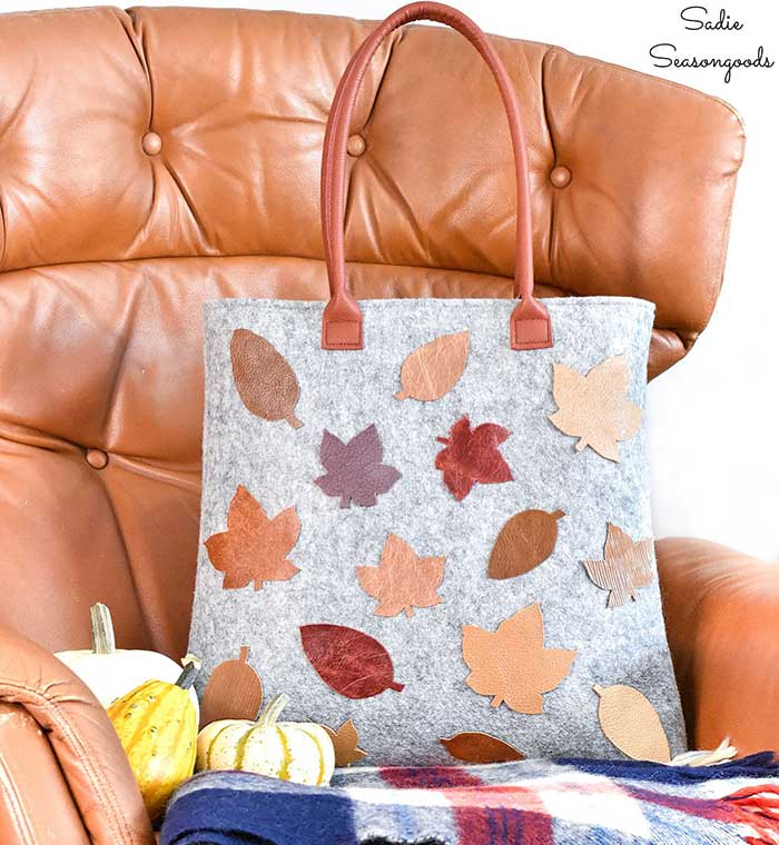 sadie seasongoods craft wool tote with leather leaves on the happy list