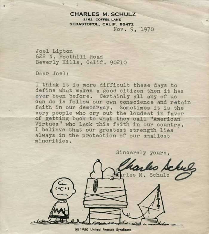 charles Schulz citizen letter via kqed on the happy list