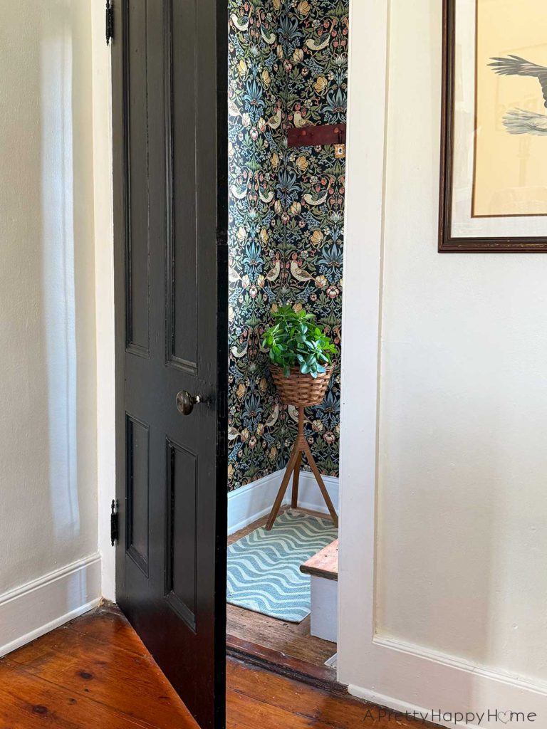 wallpapered stairwell in a old 1700s farmhouse with next wall wallpaper aves garden pattern