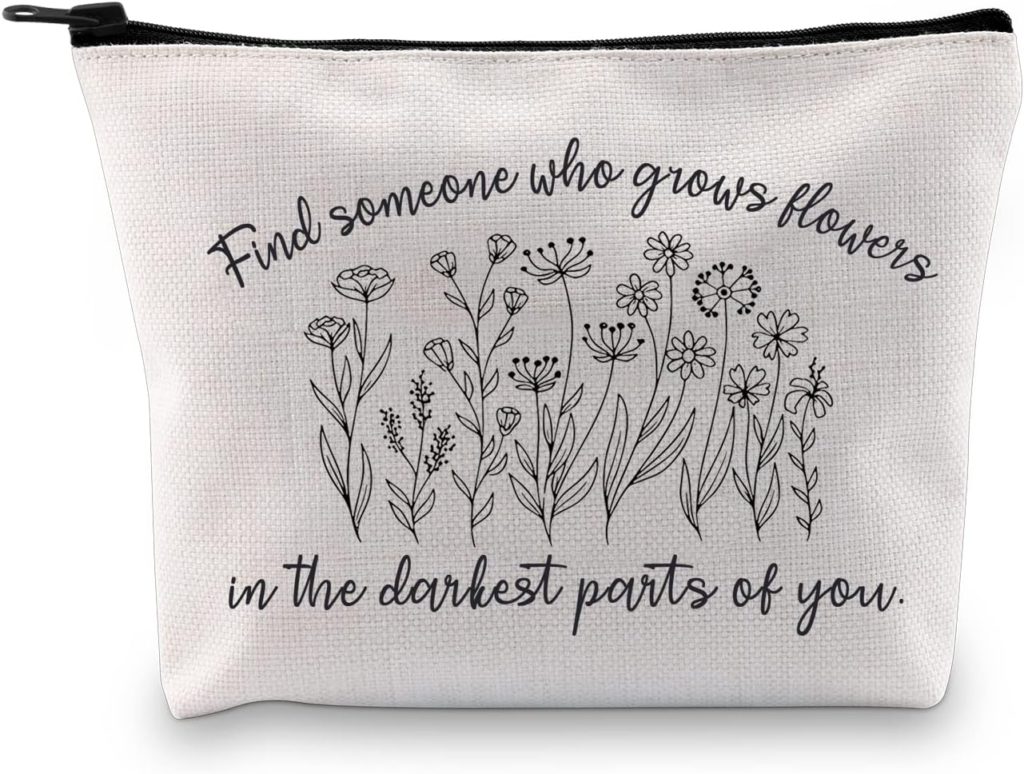 makeup bag with zach bryan lyrics on the happy list via amazon