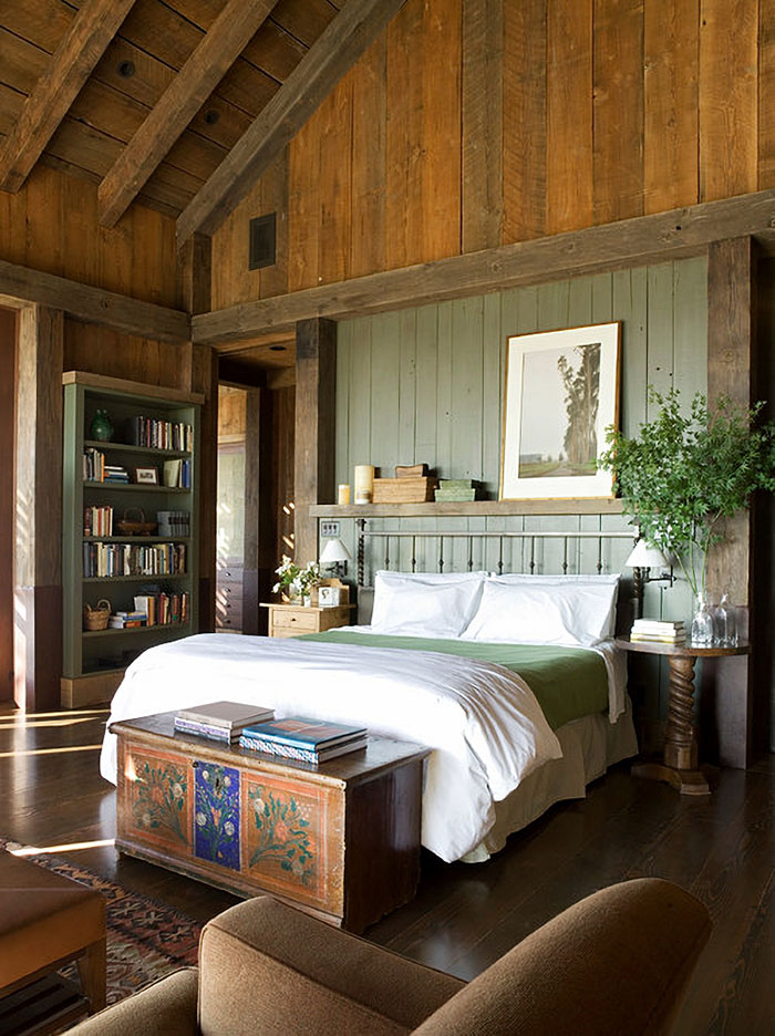 green and wood bedroom via Houzz