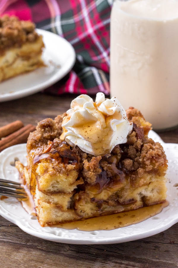 eggnog french toast bake make ahead recipe from Just So Tasty on the happy list