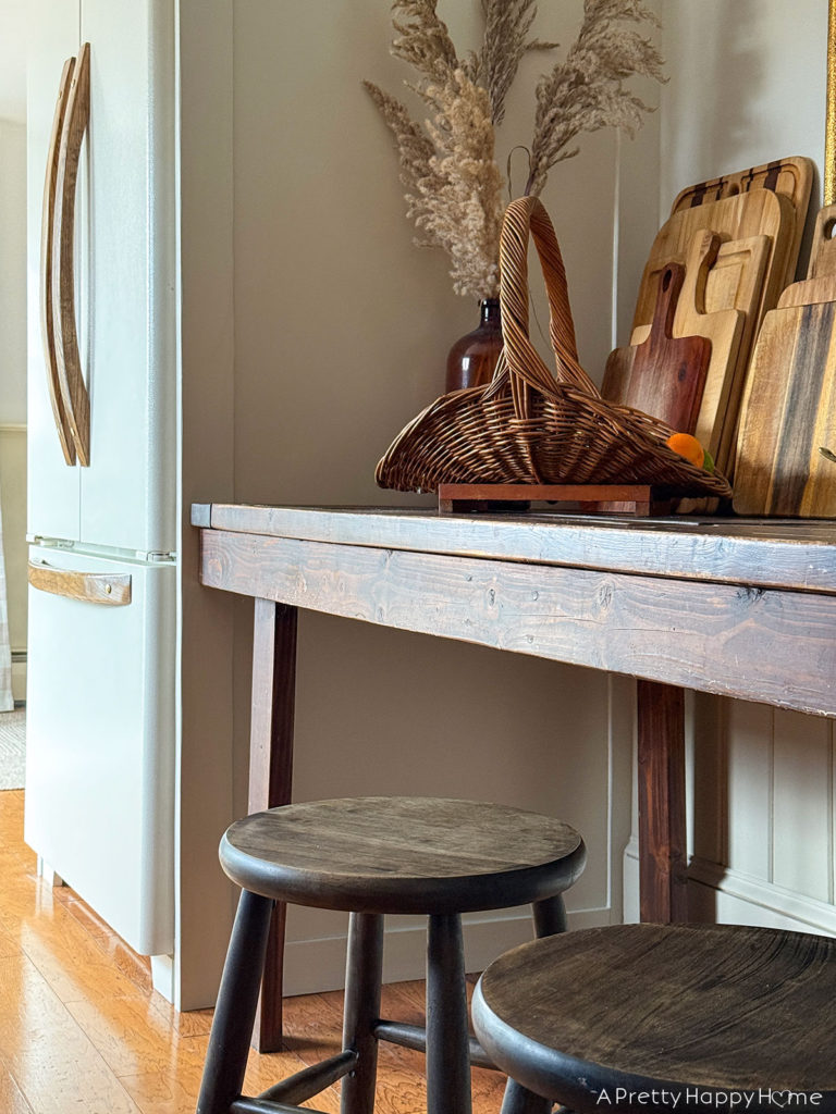 farmhouse style kitchen with wood table