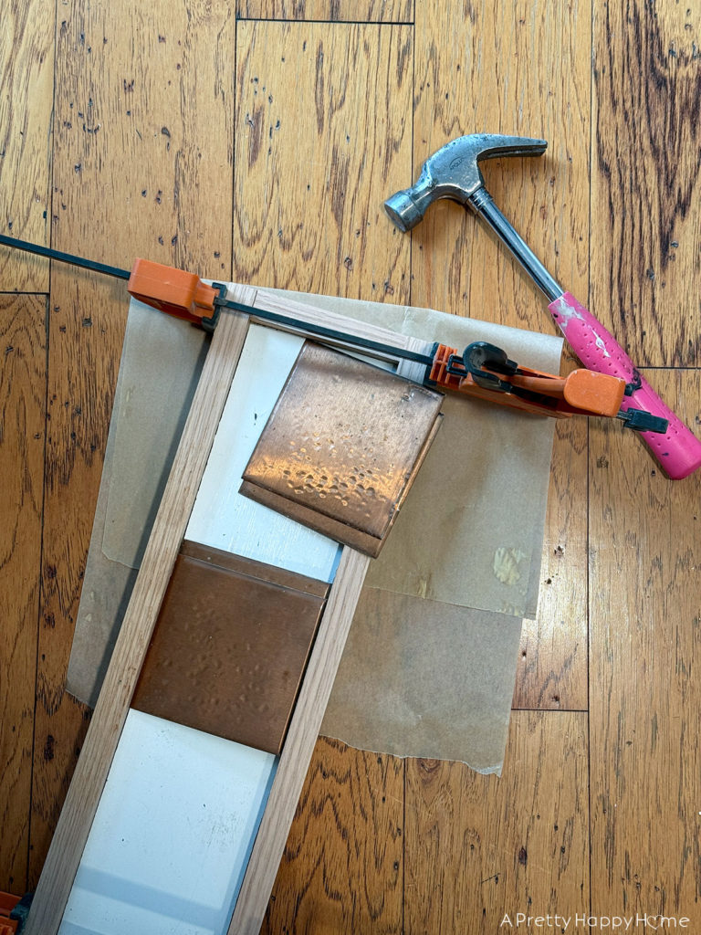 Reclaimed Copper Tile Tray made from copper wall tiles found behind drywall in a kitchen in new jersey