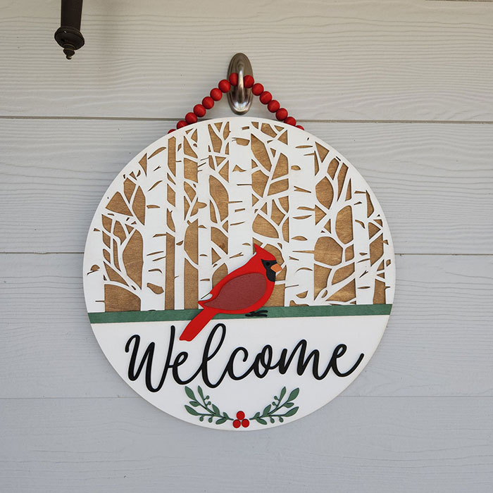 cardinal welcome door hanger from etsy shop annie lynn creations winter wreath ideas