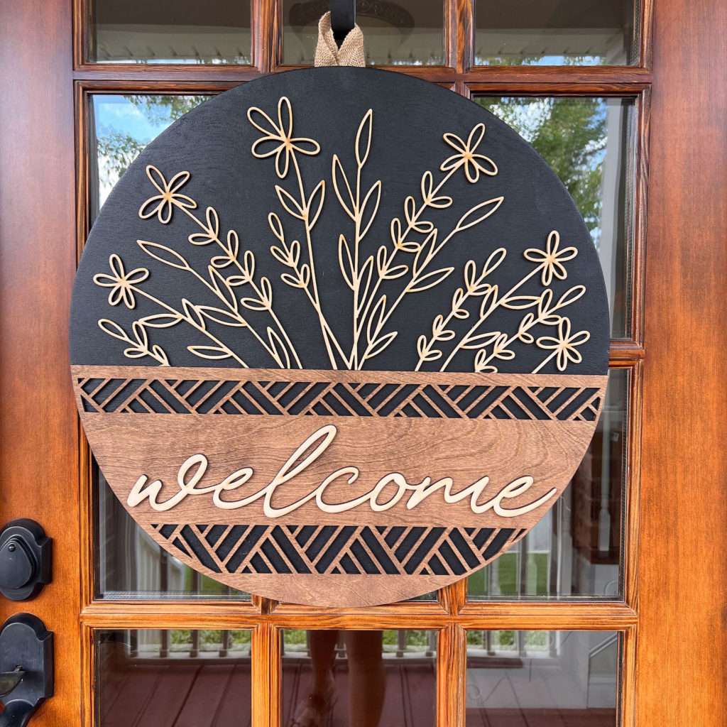 modern welcome sign door hanger from etsy shop alexander laser design winter wreath ideas