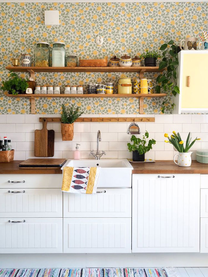 kitchen vignette from yellow coffee pot featured at my domaine on the happy list