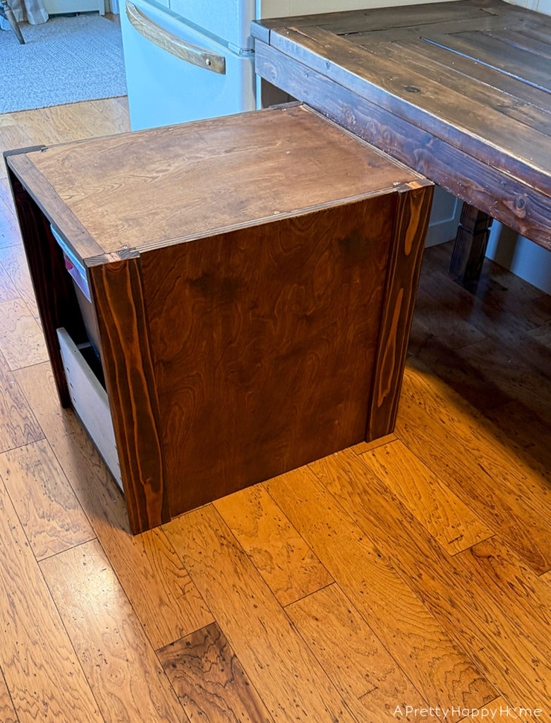 DIY under a table pull out trash cabinet rustic farmhouse kitchen partially unfitted kitchen