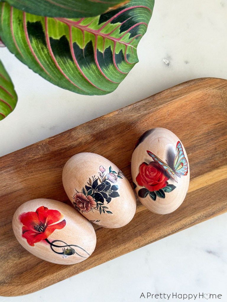 vintage floral easter eggs using temporary tattoos temporary tattoos applied to wood easter eggs